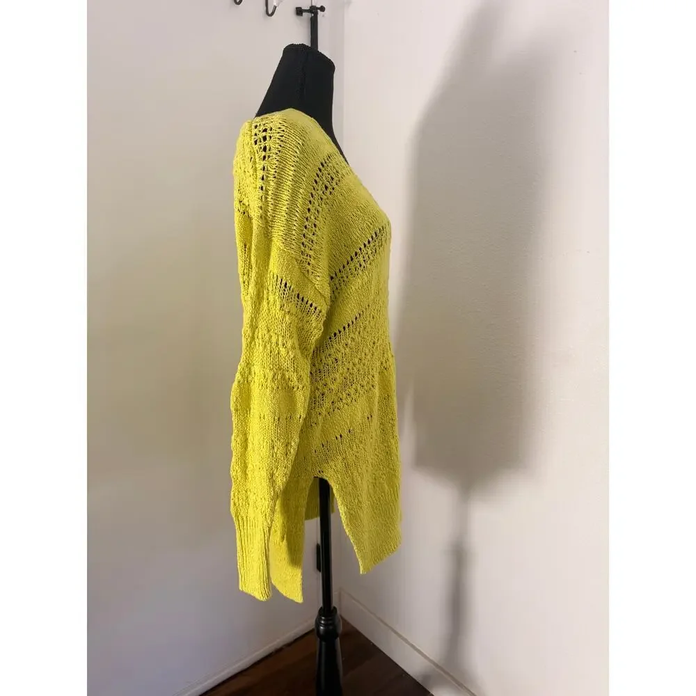 NWT Free People Hot Tropics Neon Limelight V-Neck Sweater Oversized xs